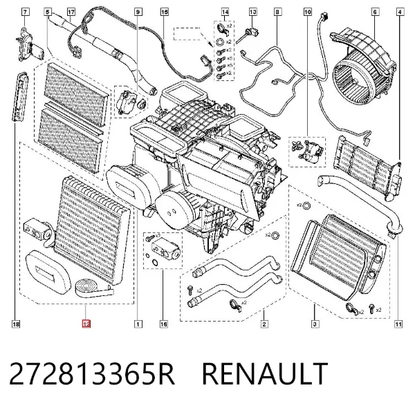 Evaporador de aire acondicionado 272813365R Renault (RVI)