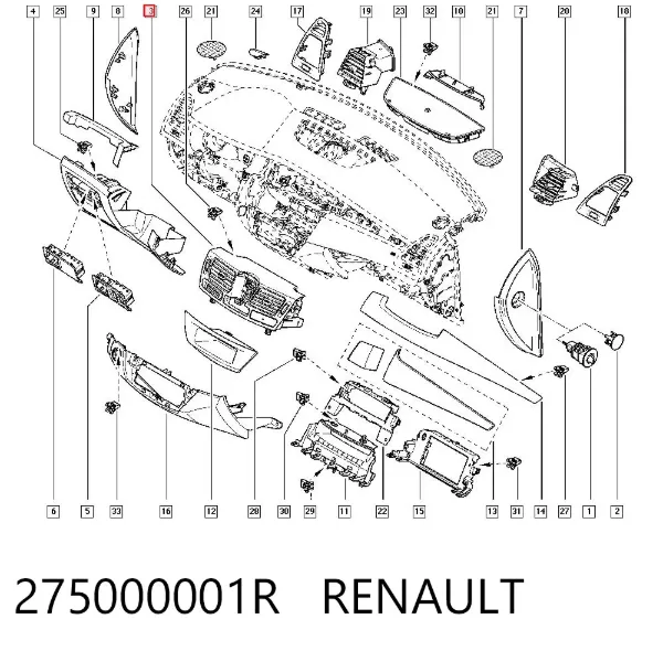 Rejilla de ventilación de salpicadero 275000001R Renault (RVI)