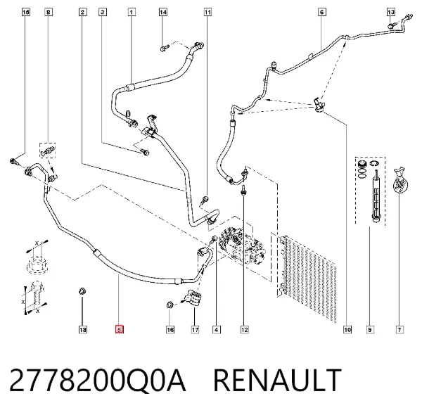 Manguera de aire acondicionado de compresor al condensador 2778200Q0A Renault (RVI)