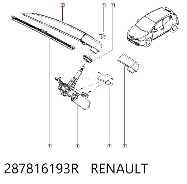 Brazo del limpiaparabrisas, trasero 287816193R Renault (RVI)