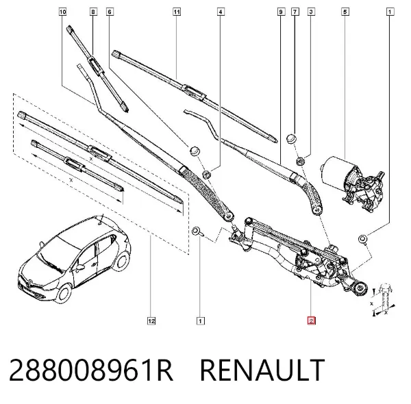 Varilla de limpiaparabrisas 288008961R Renault (RVI)