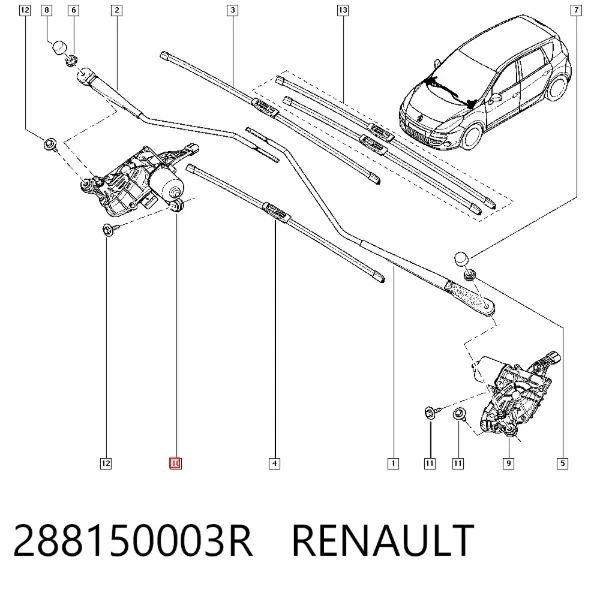 Motor limpiaparabrisas delantero derecho 288150003R Renault (RVI)