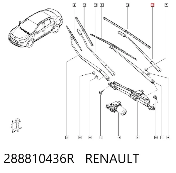 Brazo del limpiaparabrisas 288810436R Renault (RVI)