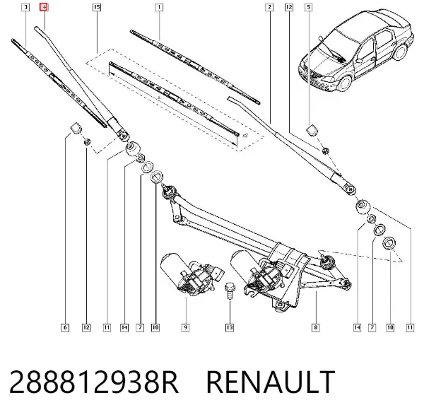 Brazo del limpiaparabrisas 288812938R Renault (RVI)