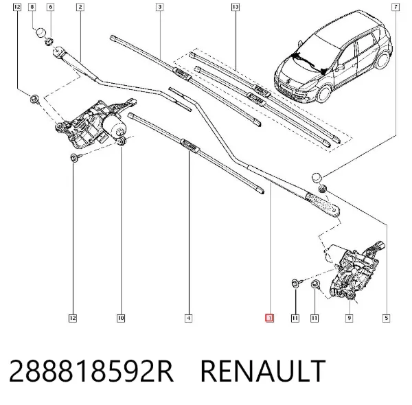 Brazo del limpiaparabrisas 288818592R Renault (RVI)