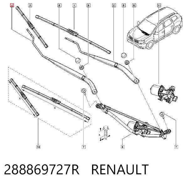 Brazo del limpiaparabrisas 288869727R Renault (RVI)