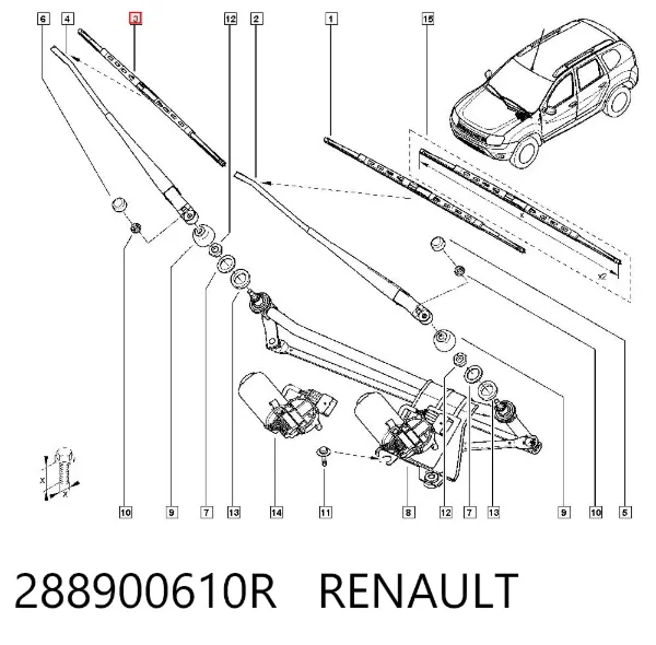 Escobilla del limpiaparabrisas del lado del pasajero 288900610R Renault (RVI)