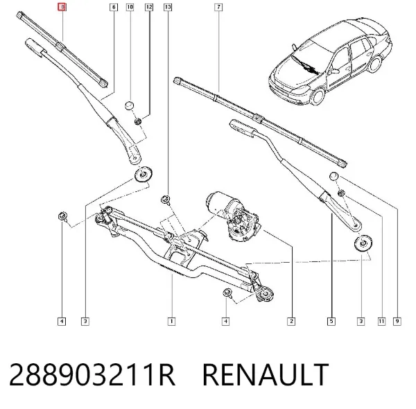 Escobilla del limpiaparabrisas del lado del pasajero 288903211R Renault (RVI)