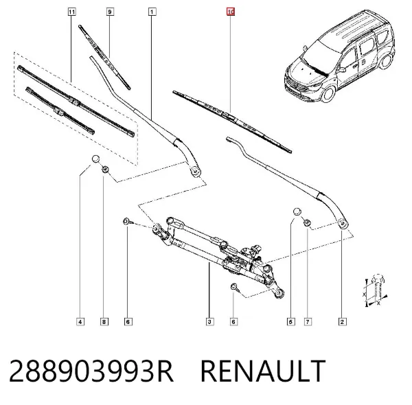 Escobilla del limpiaparabrisas del lado del conductor 288903993R Renault (RVI)