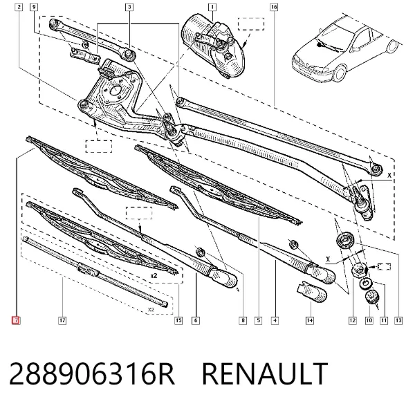 Escobilla del limpiaparabrisas del lado del pasajero 288906316R Renault (RVI)