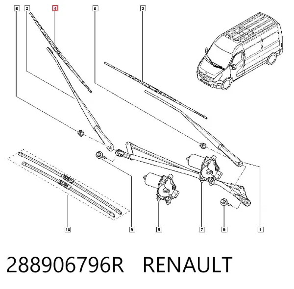 Escobilla del limpiaparabrisas del lado del conductor 288906796R Renault (RVI)