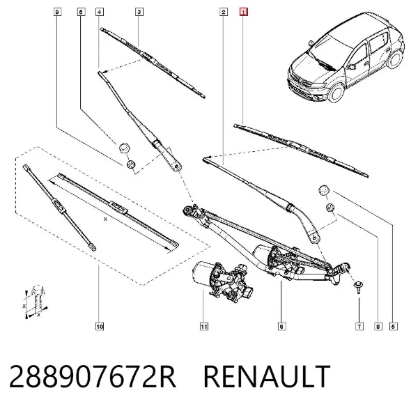 Escobilla del limpiaparabrisas del lado del conductor 288907672R Renault (RVI)