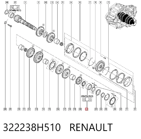 Rodamiento caja de cambios 322238H510 Renault (RVI)