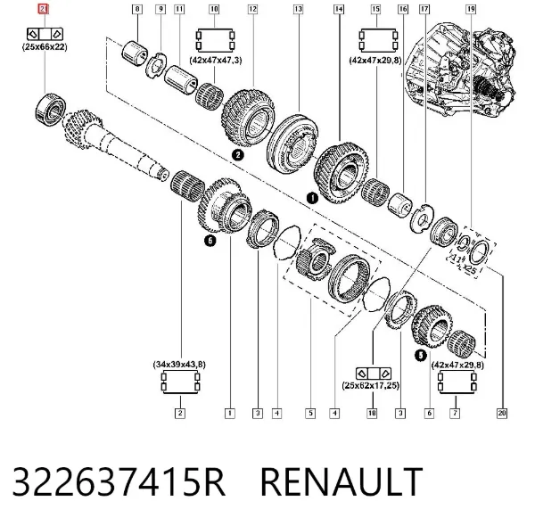 Rodamiento caja de cambios 322637415R Renault (RVI)
