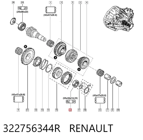 Cojinete, caja de cambios 322756344R Renault (RVI)