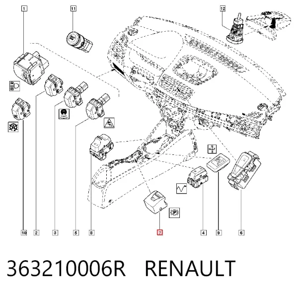 Interruptor de control de posición del freno de mano 363210006R Renault (RVI)
