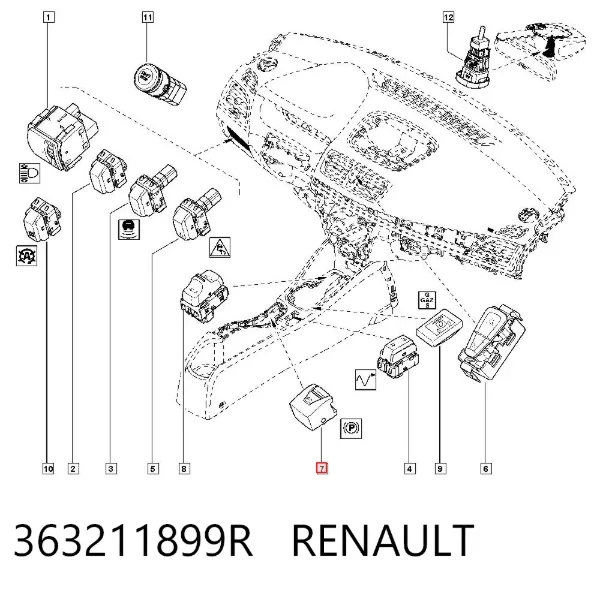 Interruptor de control de posición del freno de mano 363211899R Renault (RVI)