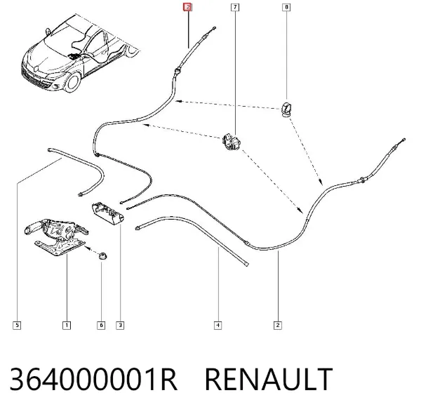 Cable de freno de mano trasero derecho/izquierdo 364000001R Renault (RVI)