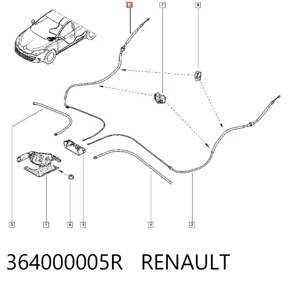 Cable de freno de mano trasero derecho/izquierdo 364000005R Renault (RVI)