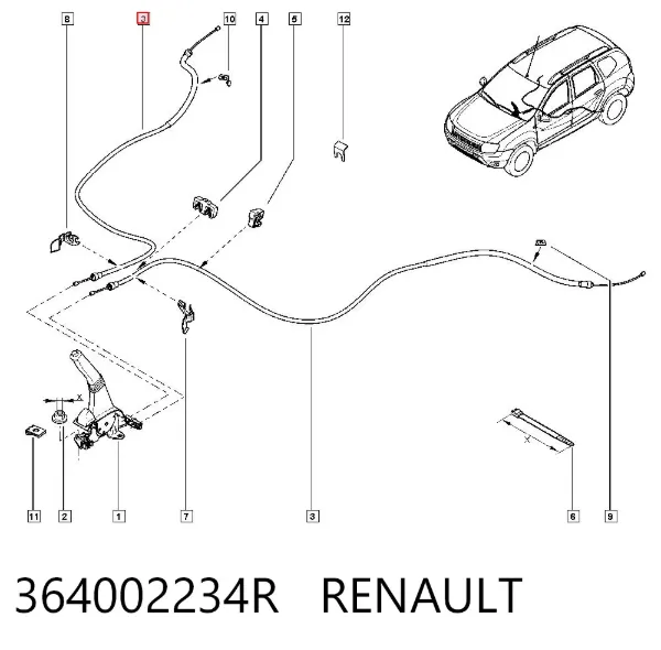 Cable de freno de mano trasero derecho/izquierdo 364002234R Renault (RVI)