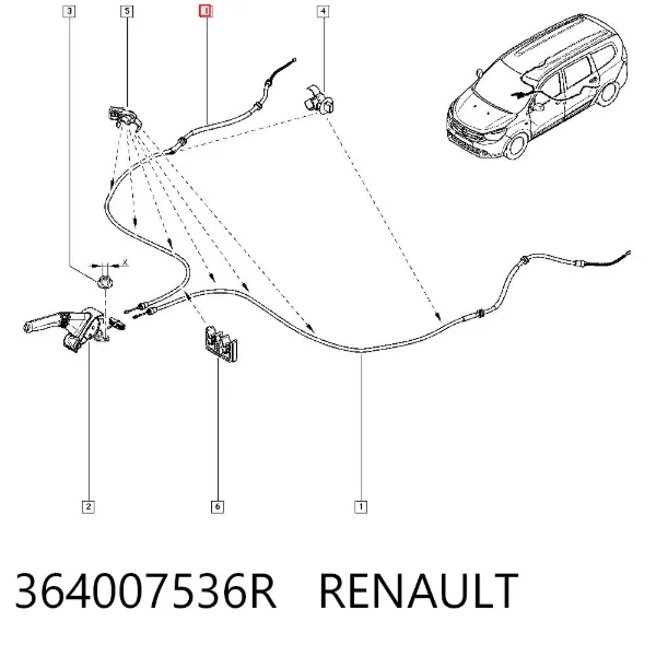 Cable de freno de mano trasero derecho/izquierdo 364007536R Renault (RVI)