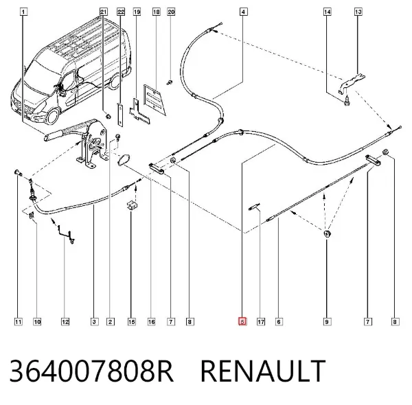 Cable de freno de mano trasero derecho/izquierdo 364007808R Renault (RVI)