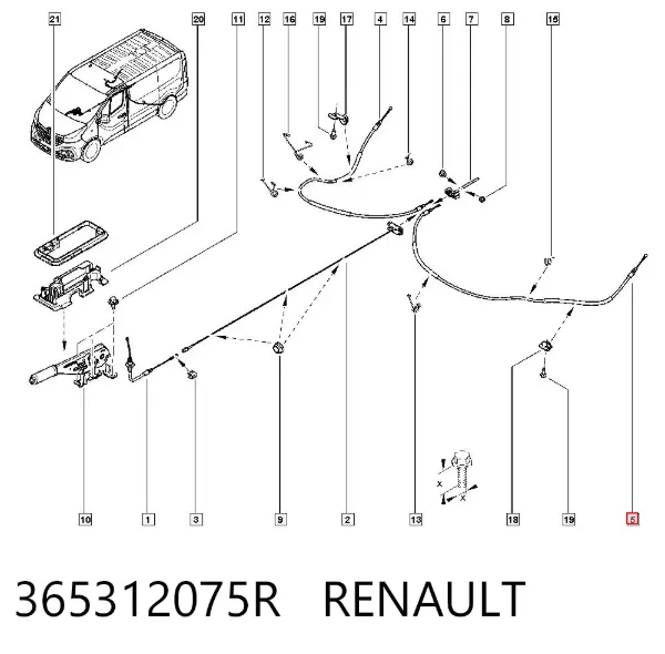 Cable de freno de mano trasero izquierdo 365312075R Renault (RVI)