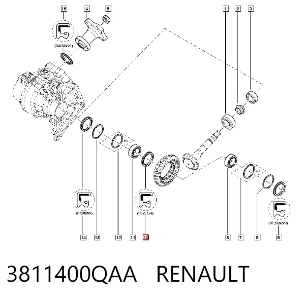 Retén de salida trasero de la caja de transferencia 3811400QAA Renault (RVI)