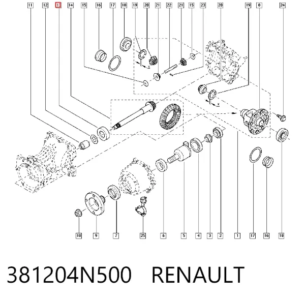 Cojinete trasero del eje de salida de la caja de transferencia 381204N500 Renault (RVI)