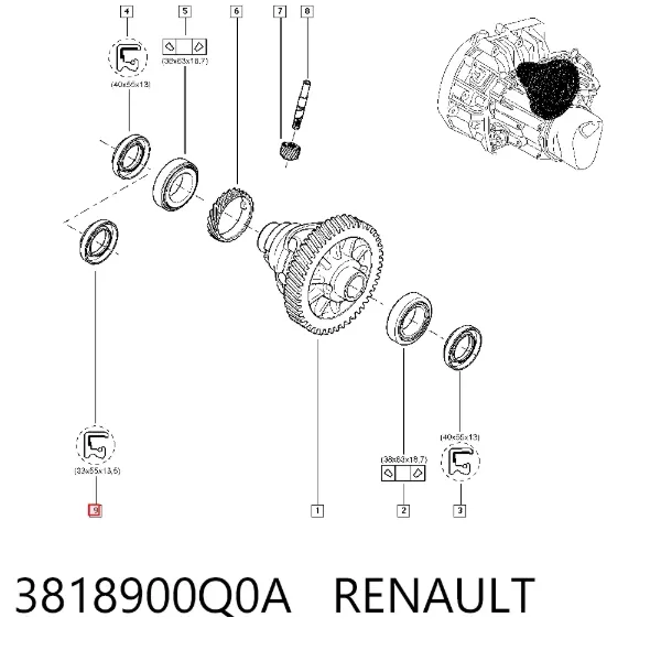 Retén del diferencial del eje delantero 3818900Q0A Renault (RVI)