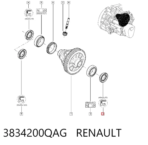 Retén del semieje delantero 3834200QAG Renault (RVI)