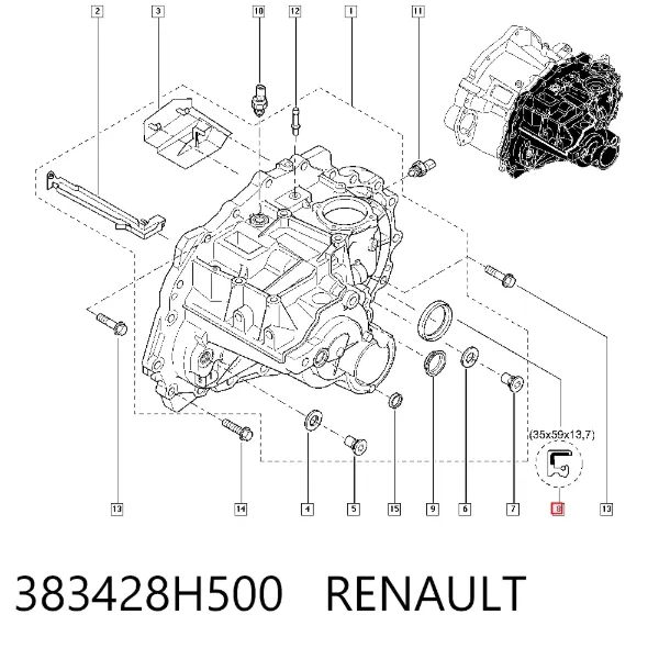 Retén del semieje delantero izquierdo 383428H500 Renault (RVI)