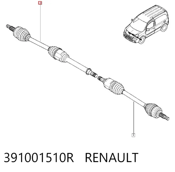 Semieje delantero derecho 391001510R Renault (RVI)