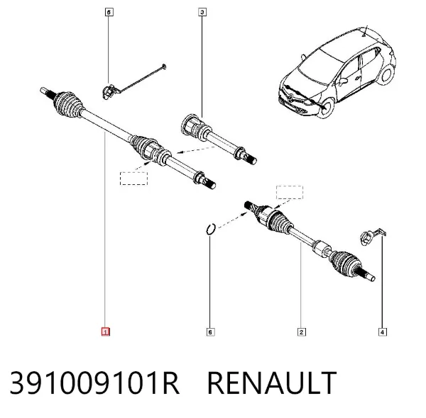 Semieje delantero derecho 391009101R Renault (RVI)