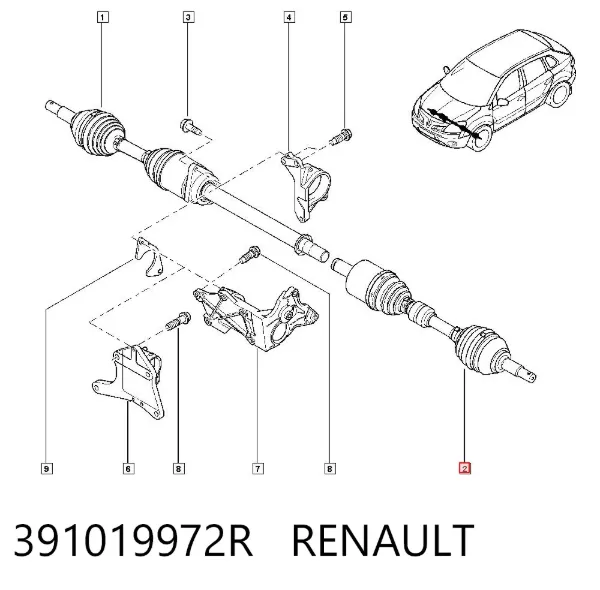 Semieje delantero izquierdo 391019972R Renault (RVI)
