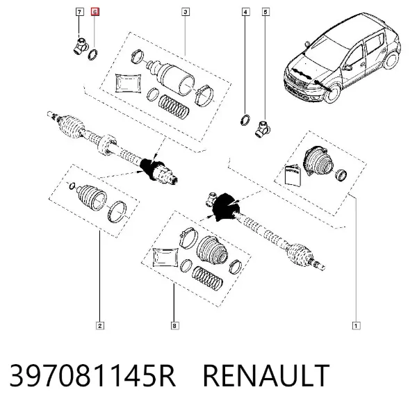 Semieje delantero derecho 397081145R Renault (RVI)