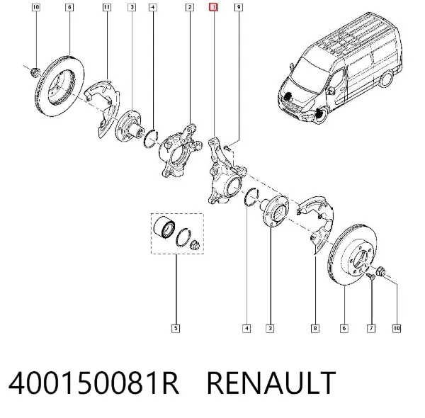 Mangueta delantera izquierda 400150081R Renault (RVI)