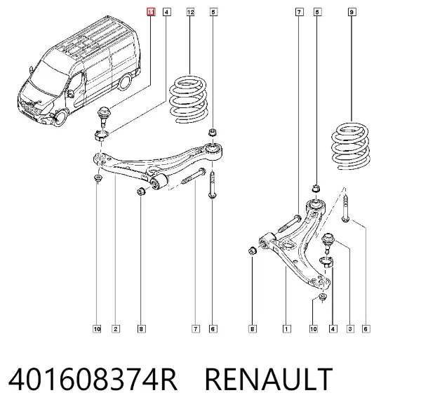Rótula de suspensión inferior derecha 401608374R Renault (RVI)