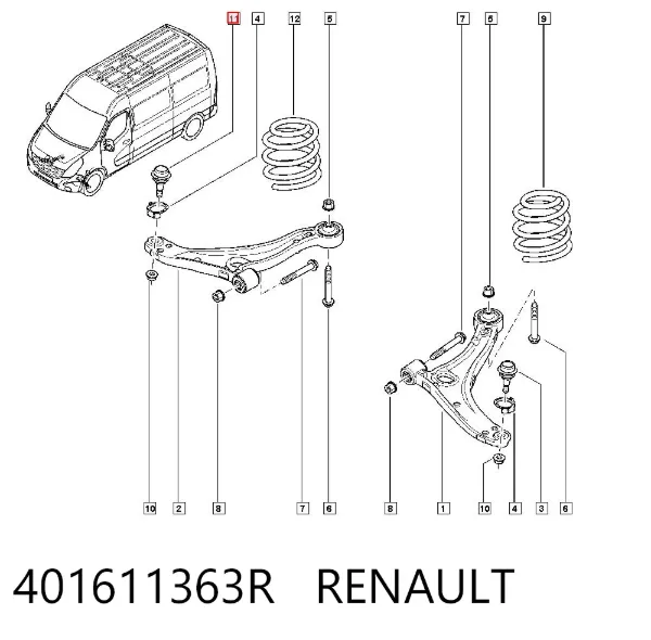 Rótula de suspensión inferior izquierda 401611363R Renault (RVI)