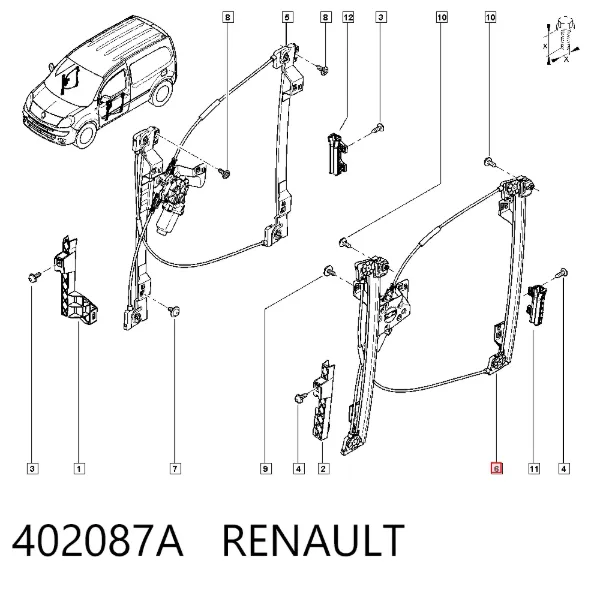 Mecanismo de elevalunas delantero izquierdo 402087A Renault (RVI)