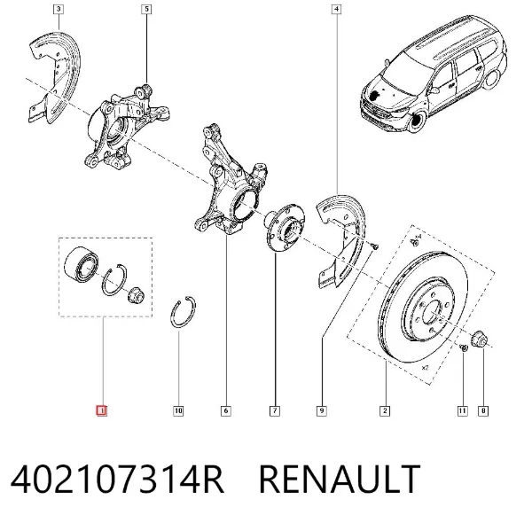 Cojinete de rueda delantero 402107314R Renault (RVI)