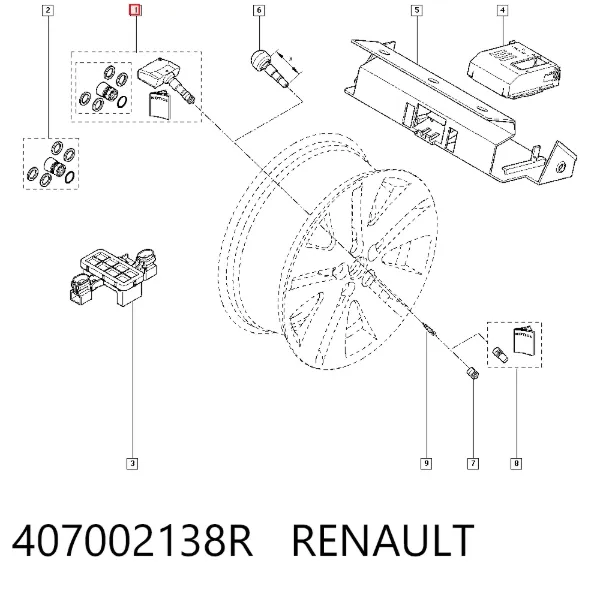 Sensor de presión de neumáticos 407002138R Renault (RVI)