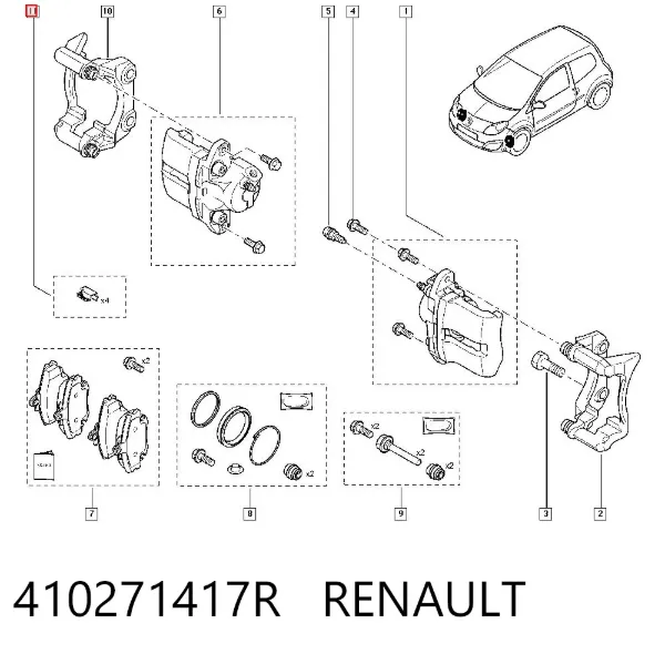 Juego de resortes de sujeción de pastillas de freno delanteras 410271417R Renault (RVI)