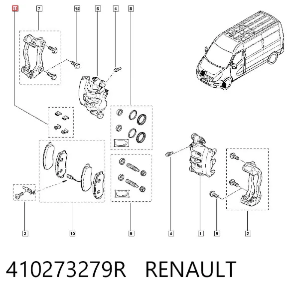Juego de resortes de sujeción de pastillas de freno delanteras 410273279R Renault (RVI)
