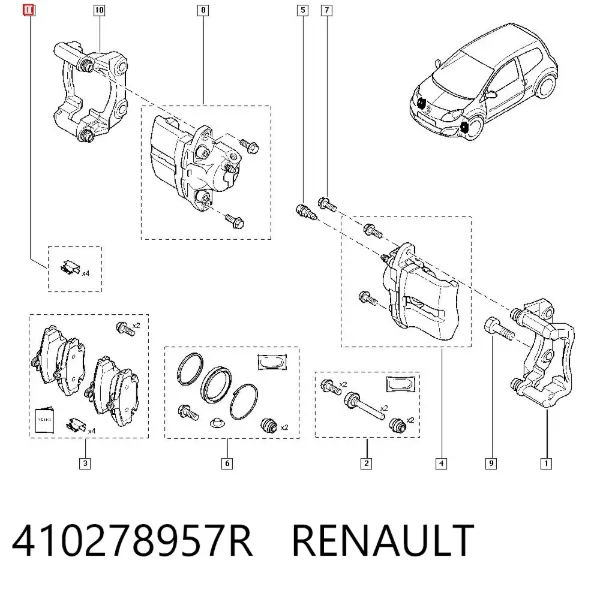 Juego de resortes de sujeción de pastillas de freno delanteras 410278957R Renault (RVI)