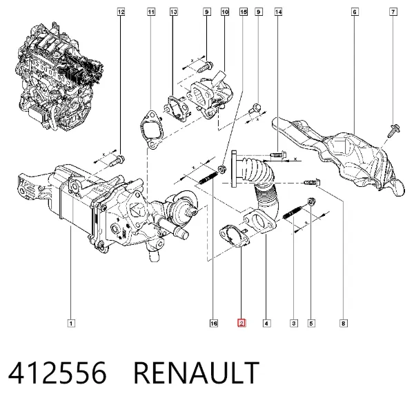 Junta del enfriador EGR del sistema de recirculación de gases 412556 Renault (RVI)