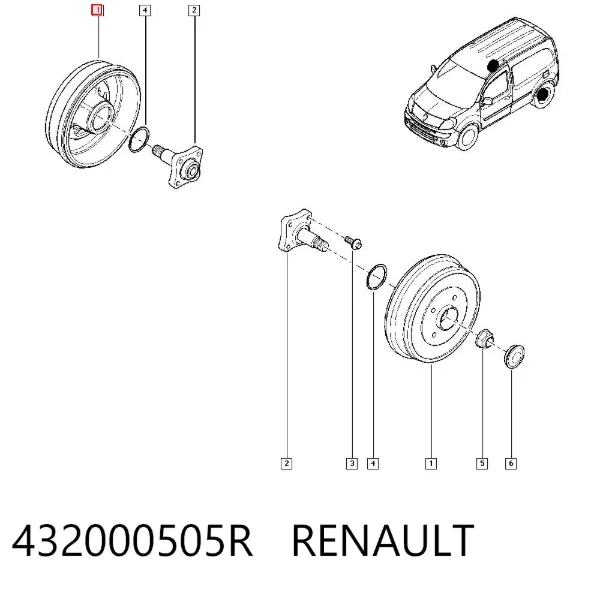 Tambor de freno trasero 432000505R Renault (RVI)