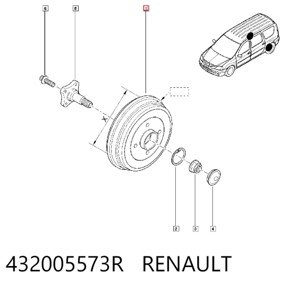 Tambor de freno trasero 432005573R Renault (RVI)