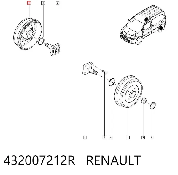 Tambor de freno trasero 432007212R Renault (RVI)