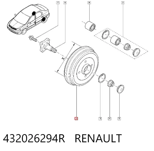 Tambor de freno trasero 432026294R Renault (RVI)